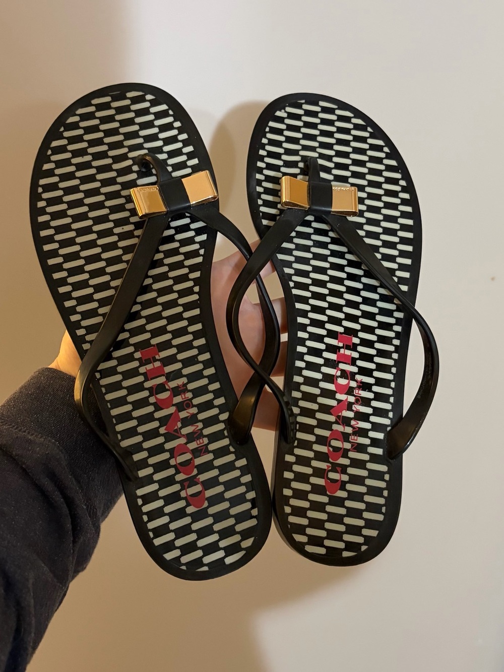 Coach Black and White Landon Jelly Flip Flop Sandals